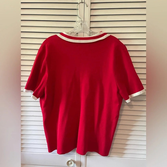 Vintage Designers Originals Women’s Size 1X Polo Style Collar White Striped Red - Picture 9 of 12